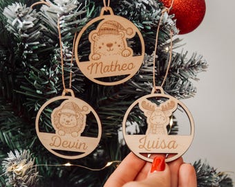Adorno navideño personalizado, adorno personalizado para el árbol de Navidad, decoración para el árbol de Navidad, etiqueta de regalo navideña, adorno navideño de madera para niños