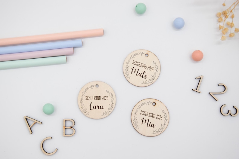 School cone pendant, name tag, schoolchild, pendant with name, personalized pendant, pendant, wooden sign, school enrollment, wooden pendant image 1