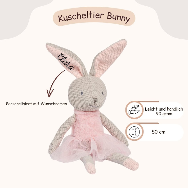 Personalisierter Kuscheltier Hase mit Namen, ideal als Babygeschenk zur Geburt, Taufe oder Geburtstag. Ein perfektes Babygeschenk für Jungen und Mädchen zur Taufe. Für Kinderzimmer baby and kids gift.