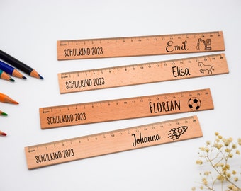 School child 2023 wooden ruler with name Gifts for starting school personalized 20 cm ruler with desired name Start of school school cone