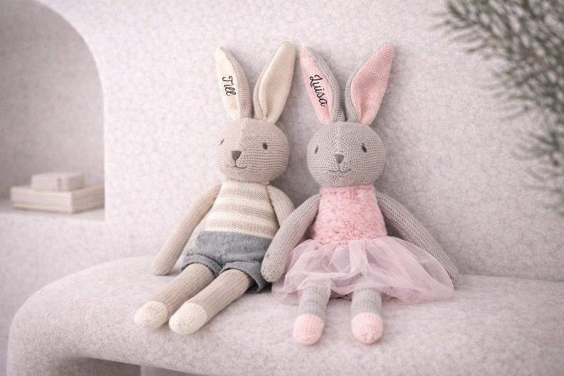 Personalisiertes Kuscheltier, Kuscheltier, Babygeschenke, Kuscheltier Hase, Kuscheltier Baby, Pluschtier, Geschenk Geburt, Schmusetier, Baby Bild 1