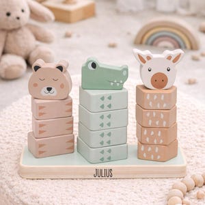 Tour à empiler, tour à empiler personnalisée, jouet pour bébé, jouet Montessori, cadeaux de naissance, cadeau de baptême