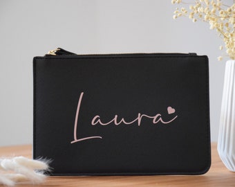 Personalisierte Clutch | personalisierte Kosmetiktasche mit Namen| Saffiano | Leder | Geburtstagsgeschenk Schminktasche Make up Bag | JGA