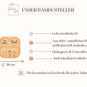 Bambusteller mit Saugnapf, Babyteller aus Bambus, Kinderteller aus Holz Geschenk zur Geburt, Taufe Weihnachten, Kinderbesteck Bild 8