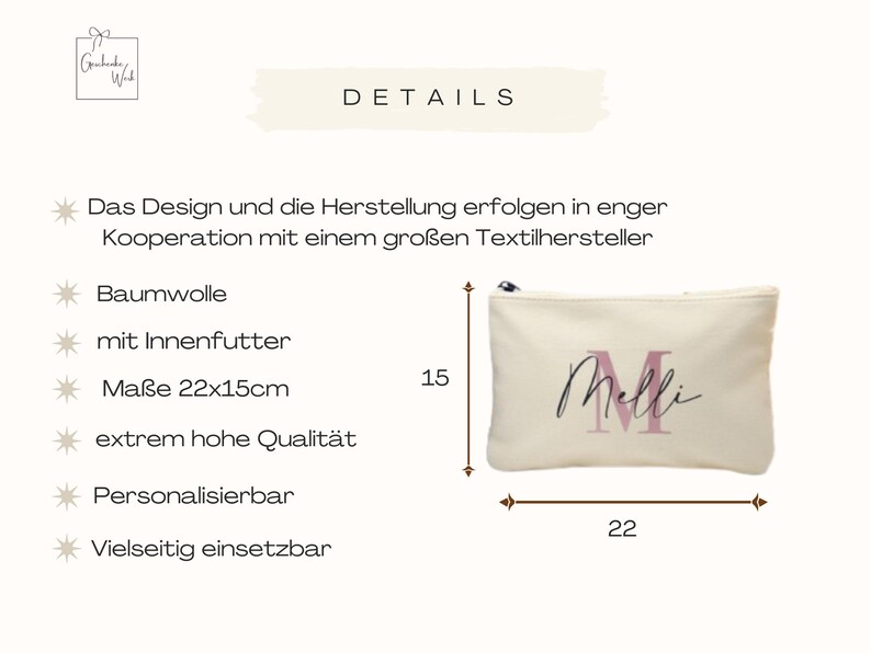 Personalisierte Kosmetiktasche mit Namen personalisierte Kulturtasche Schminktasche Geschenk Geburtstagsgeschenk Mama Bild 5