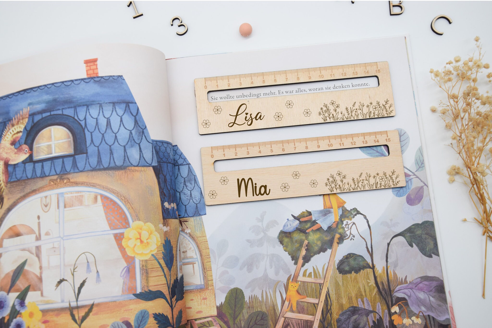 Personalisiertes Holzlineal 15 Cm Von Kikone - Individuell Mit Namen Graviert | Schulanfangsgeschenk Für Kinder