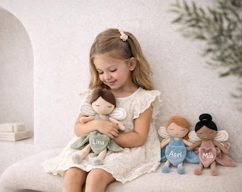 Personalized fairy plush toy with name, gift for birth & christening, cuddly elf toy, baby girl cuddly doll, sleep aid