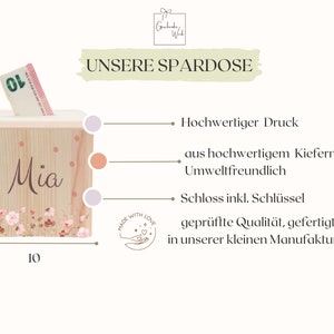 Spardose personalisiert, Spardose, Spardose Kind, Spardose Holz, Spardose Mädchen, Spardose Taufe, Personalisierte Spardose, Sparbüchse Bild 3