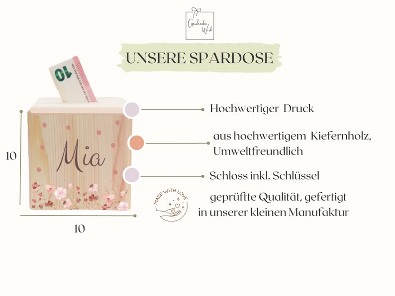 Spardose personalisiert, Spardose, Spardose Kind, Spardose Holz, Spardose Mädchen, Spardose Taufe, Personalisierte Spardose, Sparbüchse Bild 3