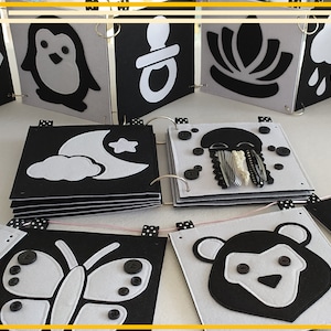 Hoog contrast baby speelgoed voor pasgeboren, Montessori baby speelgoed, Zwart Wit Vilten speelgoed, Rustig boek zwart en wit, Baby douche cadeau