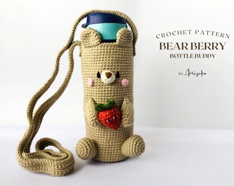 Crochet Bear Strawberry Bottle Holder PATTERN Bear Berry Kids Bottle Crochet Cute Bear Children Bottle Sling Bag Bottle Carrier [BEAR BERRY]