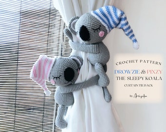 Patrón de koala a crochet: Amigurumi, lazo para cortina, gorro de pijama de peluche kawaii y soñoliento [DROWZIE & PIXZY El koala soñoliento]