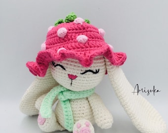 PATTERN-Happy Berry Bunny PDF Crochet toy pattern Amigurumi pattern Bunny digital download pdf file Strawberry hat digital download pdf file