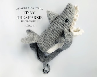 Crochet Shark Water Bottle Holder PATTERN Shark Bottle Gift Crochet Ocean-Themed Children Sling Bag Tumbler Carriers [FINNY The Sharkie]