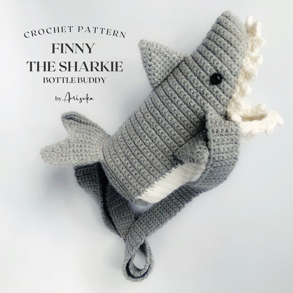 Crochet Shark Water Bottle Holder PATTERN Shark Bottle Gift Crochet Ocean-Themed Children Sling Bag Tumbler Carriers [FINNY The Sharkie]