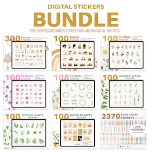 Digital Stickers Bundle, Goodnotes Stickers Bundle, Digital Planner Stickers, Journal Stickers, Boho Aesthetic Stickers Botanical, Greenery