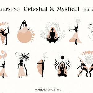 Himmlische SVG Bundle, Mond Frauen Svg, mystische Svg, Göttin Svg, Mond Svg, Yoga Svg Clipart, spirituelle Svg, heilige feminine Boho, Mondkind
