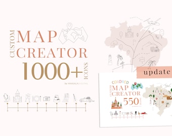 Map Creator, Wedding Map Creator, Line Art Map Icons, Travel, Planner, World Map Clipart, USA States Maps, Destination Wedding Clipart