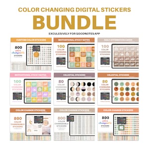 Goodnotes Stickers Bundle, Color Changing Digital Stickers for Goodnotes, Digital Sticky Notes, Custom Color Stickers, Boho, Affirmations