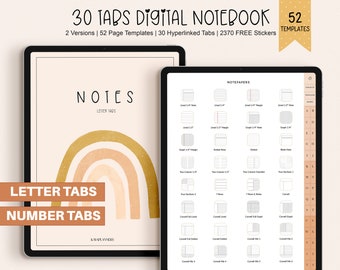 Digital Notebook with 30 Hyperlinked Tabs, Digital Notebook Goodnotes, Student Notebook, A-Z Letters Notebook Tabs, Alphabet Tabs, Word List