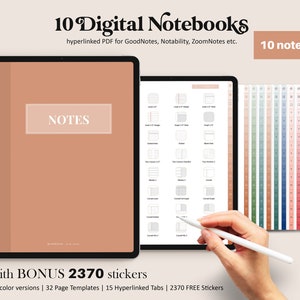 Digital Notebook for Goodnotes Notability 10 Hyperlinked Digital Note Book for Students Notes Template for Notetaking, Vertical Notebook