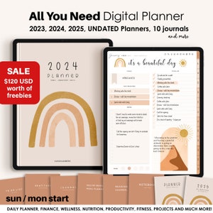 Digital Planner 2024, 2025, Undated, Goodnotes Planner, iPad Planner, Notability, Portrait, ADHD Digital Planner, Dated Daily Journal BOHO