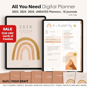 Digital Planner 2024, 2025, Undated, Goodnotes Planner, iPad Planner, Notability, Portrait, ADHD Digital Planner, Dated Daily Journal BOHO