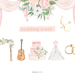 Watercolor Wedding Clipart, Wedding Icons, Wedding Flowers Clipart ...