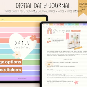 Digital Daily Journal, 365 Daily Pages, PASTEL Digital Diary, Portrait Hyperlinked Journal for Goodnotes Notability iPad Bonus Cute Stickers