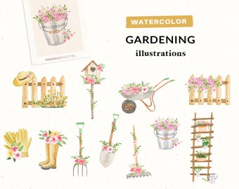 Gardening Cliparts Spring Garden Watercolor Spring Cliparts - Etsy