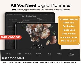 Digital Planner 2023 Black, Goodnotes Digtial Planner 2023, iPad Planner, Samsung Notes, Notability, Daily Life Planner, Darkmode PREMIUM