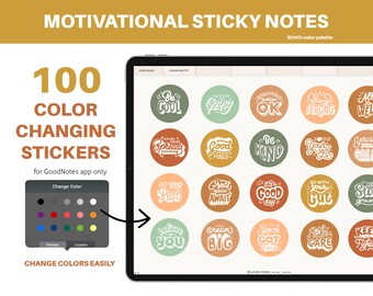 Daily Affirmation Cards Digital Planner Stickers, Color Changing Stickers for Goodnotes, Boho Motivational Quotes Stickers for Goodnotes