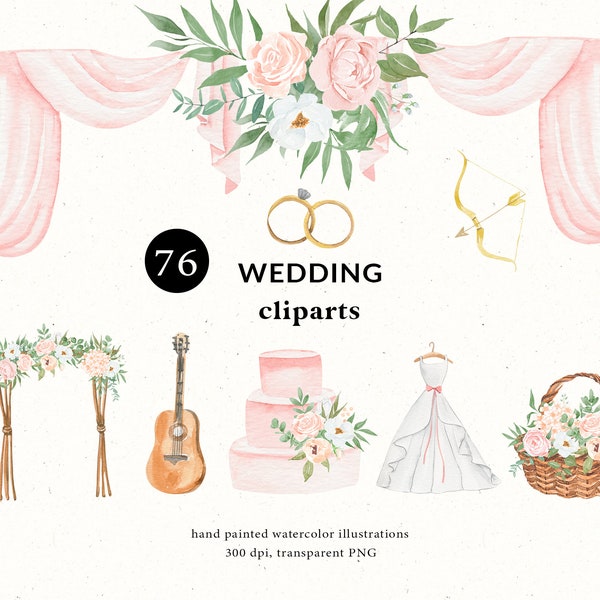 Watercolor Wedding Clipart, Wedding Icons, Wedding Flowers Clipart, Wedding Bouquet, Peach and white flowers, Wedding Itinerary, PNG