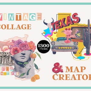 Vintage Collage Kit, Collage Cut-Outs, Collage Creator, DIY photo collage maker, scrapbooking, magazine cut outs, fashion collage, travel