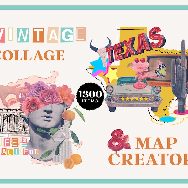 Vintage Collage Kit, Collage Cut-Outs, Collage Creator, DIY photo collage maker, scrapbooking, magazine cut outs, fashion collage, travel