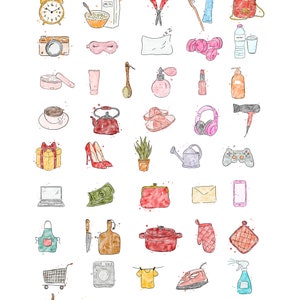 Everyday Icons Clipart Watercolor Planner Clipart Planner - Etsy