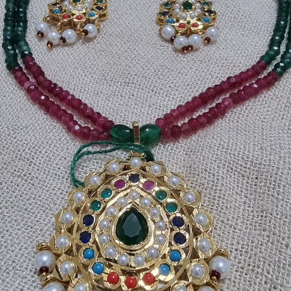 Indian/ Hyderabadi Multicoloured Necklace Set/ Bridal Jewellery/ Gold Plated