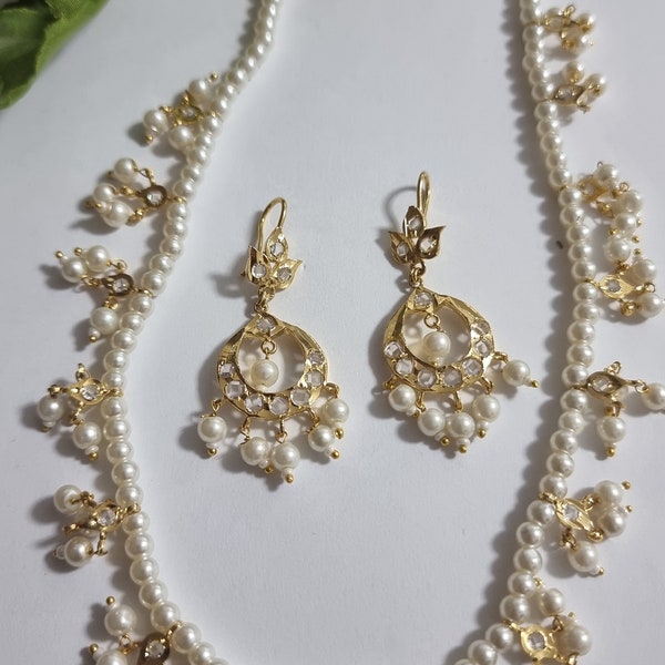 Indian Wedding Jewellery/Bridal Jadau Hyderabadi Necklace Set/Mala Set/Earrings