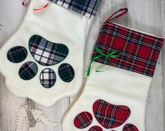 Dog and Cat Stockings - Pet Christmas Stockings - Personalized Dog and Cat Stockings - Paw Print Shaped