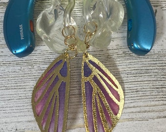 Hearing Aid/ Cochlear implant Charms: Butterfly Wings in watercolor with gold foil, hand painted watercolor, butterfly love, magic ears