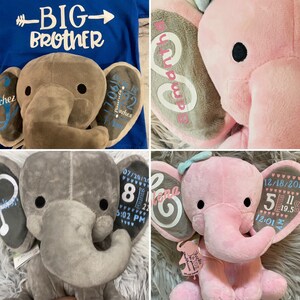 Elefante de peluche personalizado/Anuncio de nacimiento/Regalo para bebé/Recuerdo/Regalo para nueva mamá/Regalo para baby shower/Elefante de peluche personalizado/Anuncio de nacimiento