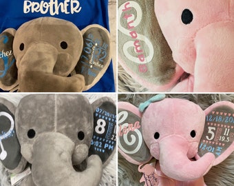 Elephant Birth Stat/ Baby Gift/ Keepsake/ New Mother Gift/ Baby Shower Gift/ Personalized Stuffed Elephant/ Birth Annoucement