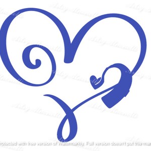 May include: A blue stylised heart with a smaller heart inside. The heart is a decorative design for a wedding, anniversary, or Valentine's Day.