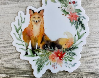 Fox with flowers sticker, watercolor fox, Decal For Laptop/ Phone/ and more