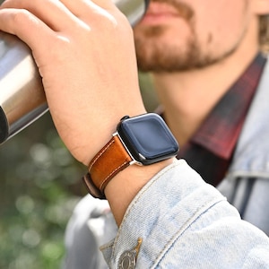 Apple Watch Band, Leather Apple Strap 38mm 40mm 41mm 42mm 45mm 49mm Ultra, Samsung Galaxy, Fitbit Band for man, Custom iWatch Band Fossil