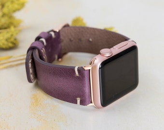 Purple Leather Apple Watch Band 38mm 40mm 41mm 42mm 44mm 45mm 49mm iWatch Strap,Custom Band for all Apple Watch Series,Handmade Personalized