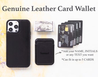 Personalized Phone Wallet: Leather Stick-On Card Holder with Custom Initials for Cards and Cash