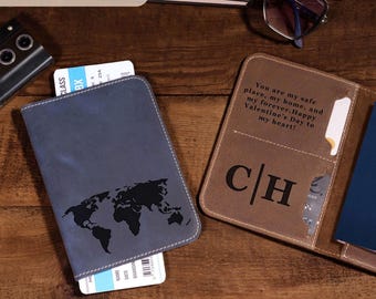 Couples Travel Gift Leather Passport Holder for Him or Her