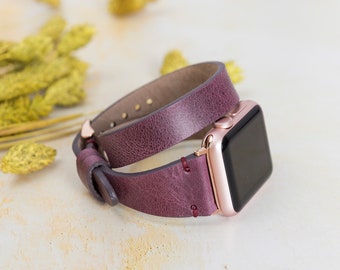 Handmade Personalized Apple Watch Band, Custom Leather Watch Strap, 38mm 40mm 44mm 41mm 42mm 45mm 49mm, iWatch band, Full Grain Leather Gift