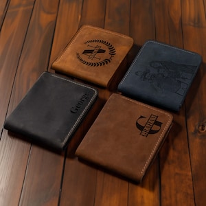 Cartera plegable de cuero personalizada para papá y esposo, regalo de San Valentín, billetera para hombre, billetera minimalista con monograma personalizado grabado.